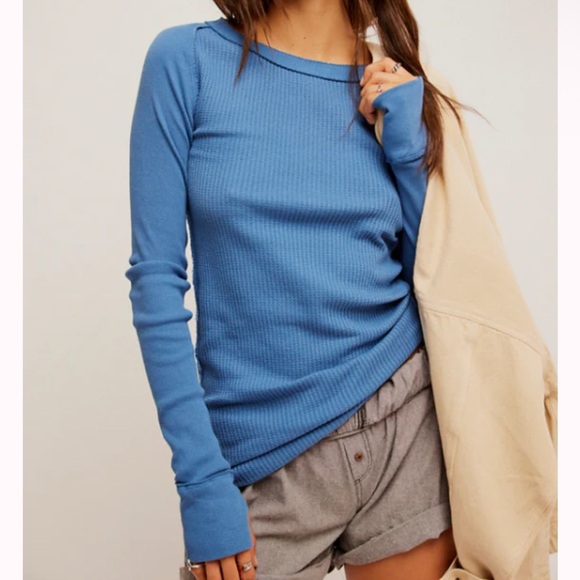 Free People Tops - NWT Free people CARE FP HONEY B CREW NECK COPENHAGEN BLUE